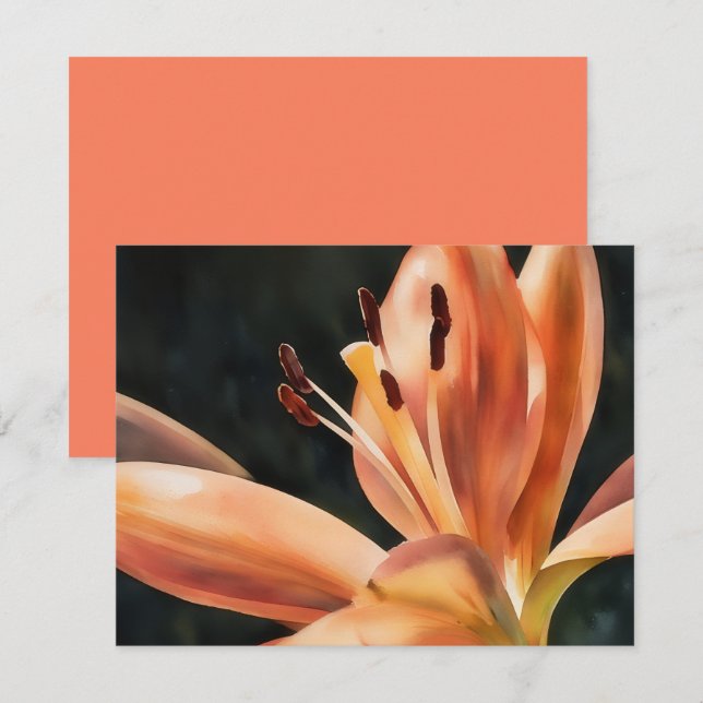 Orange Lily Flower Art Note Card Set (Front/Back)