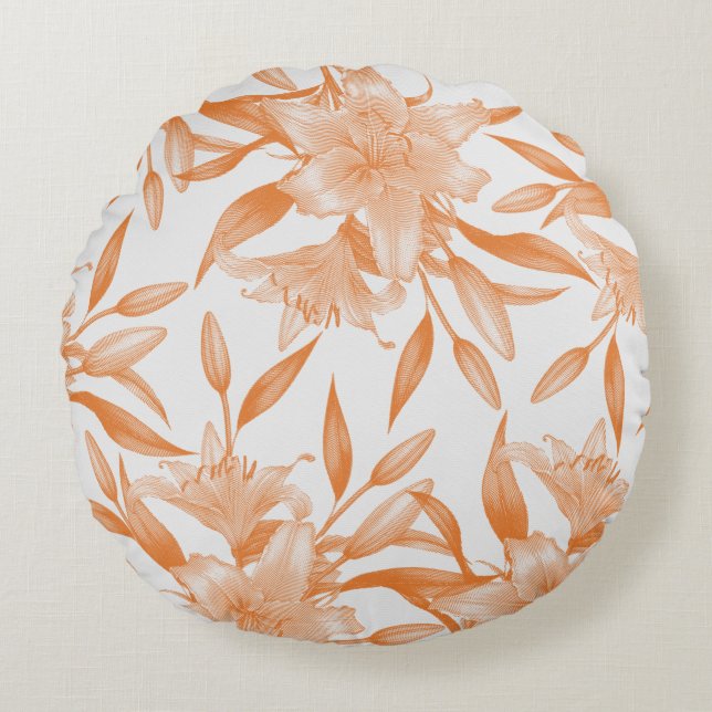 Orange Lily Flower Meaning Round Pillow (Front)