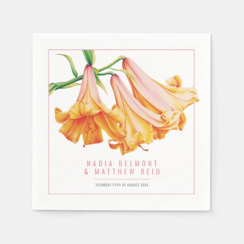 Orange lily flower watercolor wedding napkins