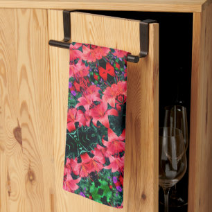 Orange Lily Flowers Abstract Art Pattern      Kitchen Towel