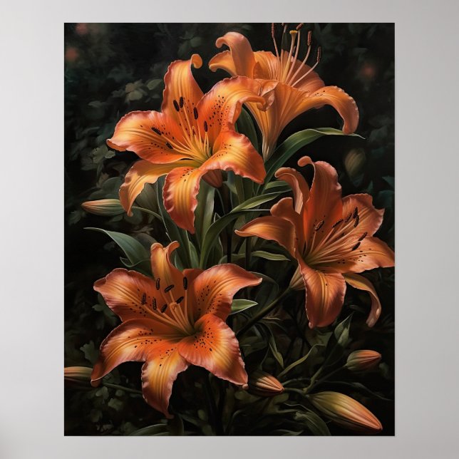 Orange Lily Flowers Art Print Posters (Front)