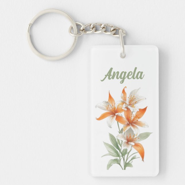 Orange Lily Flowers Personalized Keychain (Front)