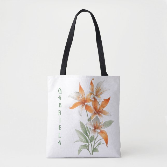 Orange Lily Flowers Personalized Tote Bag (Front)