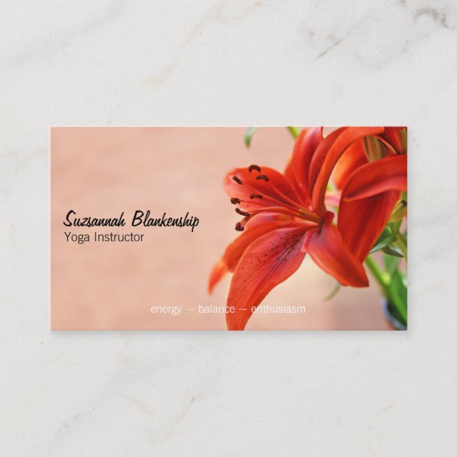 Orange Lily Photo Yoga Instructor QR Code Business Card (Front)