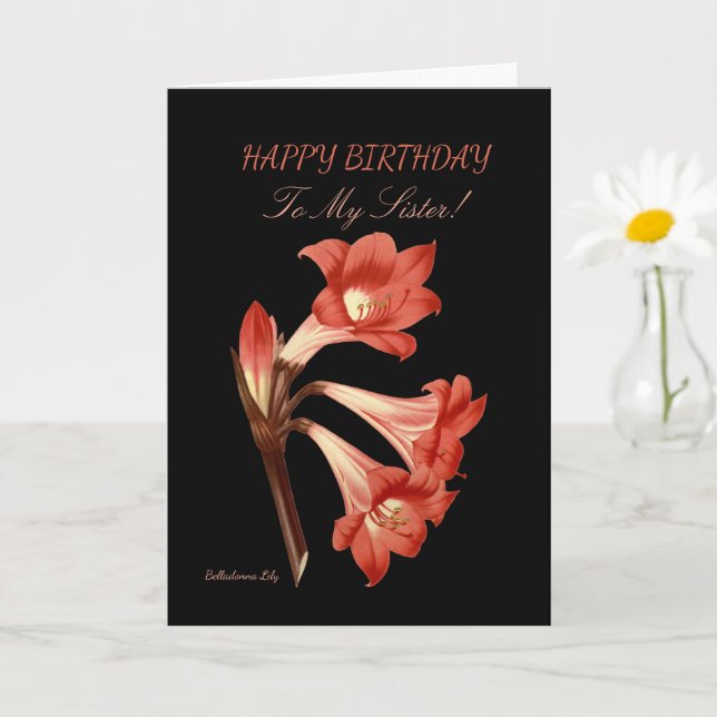 Orange Lily Sister Birthday Card (Small Plant)