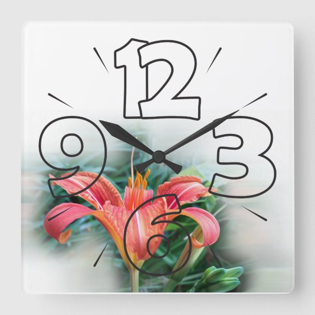 orange lily square wall clock (Front)
