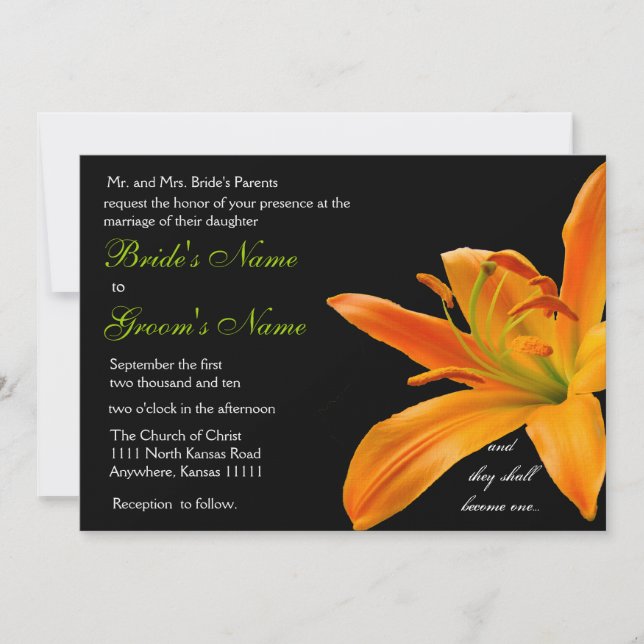 Orange lily Wedding Invitation (Front)