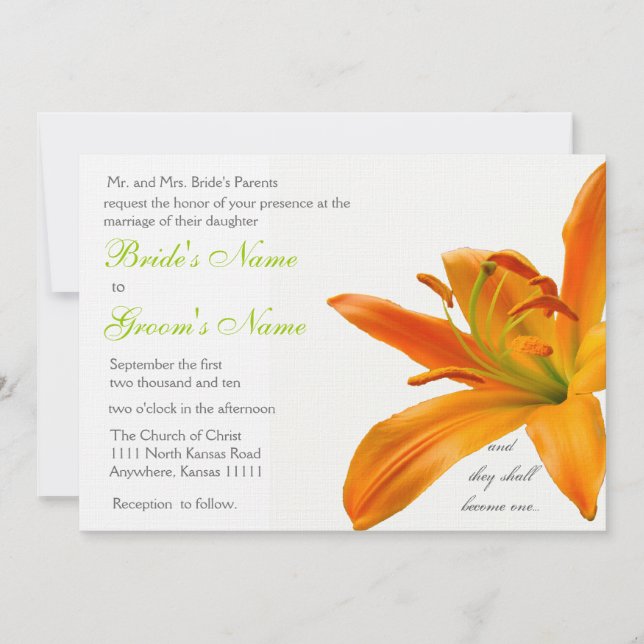 Orange lily Wedding Invitation (Front)