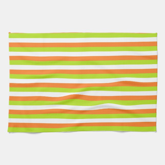 Orange, Lime Green and White Stripes Towel (Horizontal)