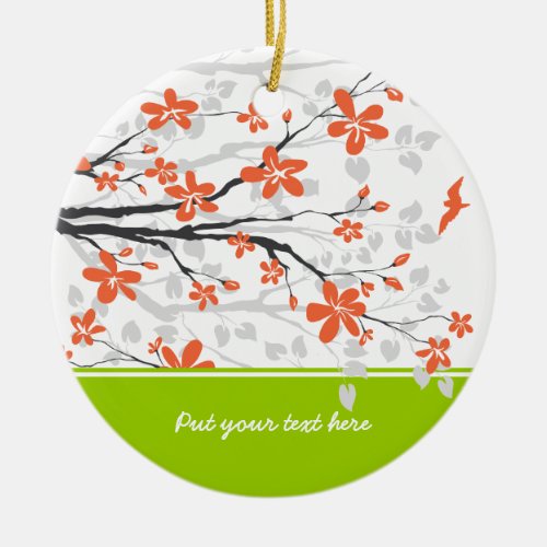 Orange lime green magnolia flowers ornament