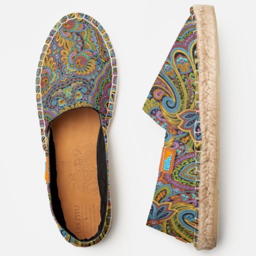 Orange Lime Green Pink Turquoise Blue Paisley Art  Espadrilles