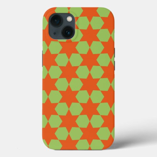 Orange Lime Green Six Pointed Star of David iPhone 13 Case