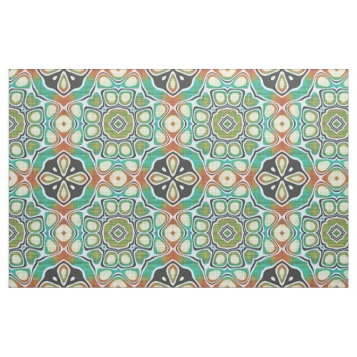 Orange Lime Green Turquoise Bali Batik Pattern Fabric