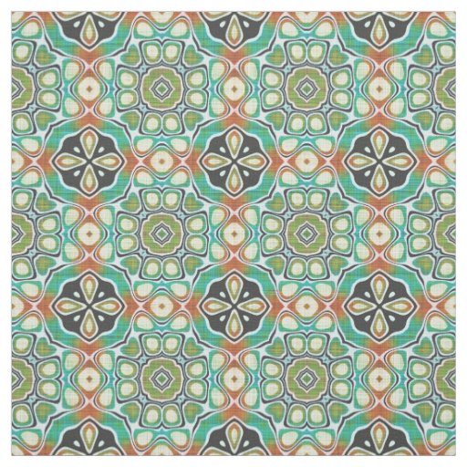 Orange Lime Green Turquoise Bali Batik Pattern Fabric
