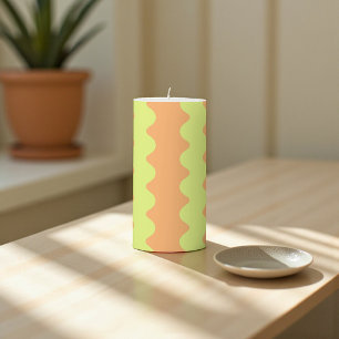 Orange Lime Wavy Stripe Bold Modern Decor Pillar Candle