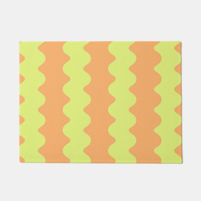 Orange Lime Wavy Stripe Bold Modern Entryway  Doormat (Front)
