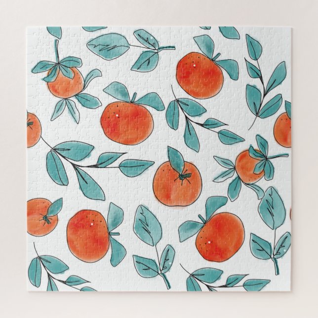 Orange line art: seamless pattern jigsaw puzzle (Vertical)