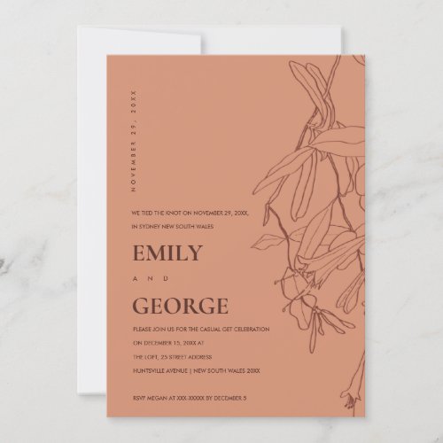 ORANGE LINE DRAWING FLORAL WE TIED THE KNOT INVITE