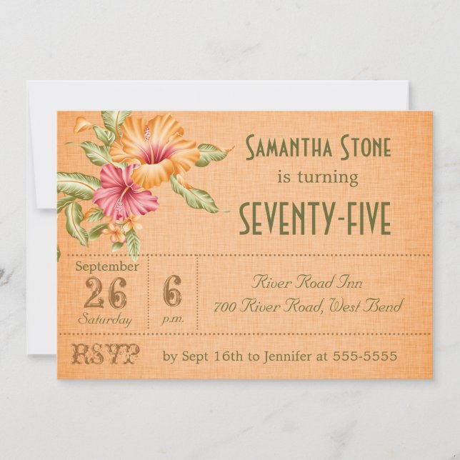 Orange Linen Floral Customized Birthday Invitation (Front)