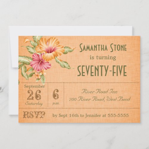 Orange Linen Floral Customized Birthday Invitation