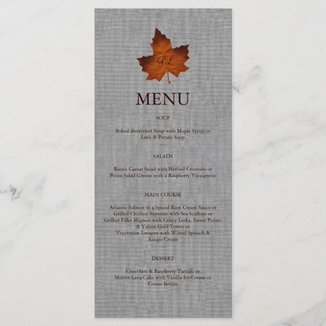 Orange Linen Monogrammed Menu (Front)