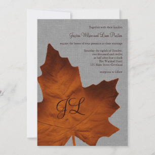 Orange Linen Monogrammed Wedding Invitation