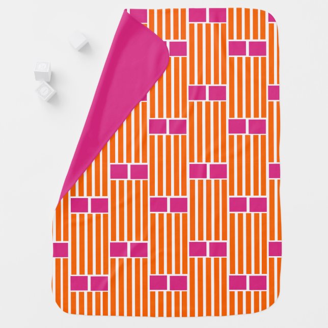 Orange Lines and Pink Boxes  Baby Blanket (In Situ)