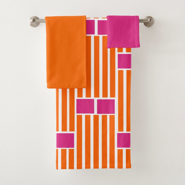 Orange Lines and Pink Boxes  Bath Towel Set (Insitu)