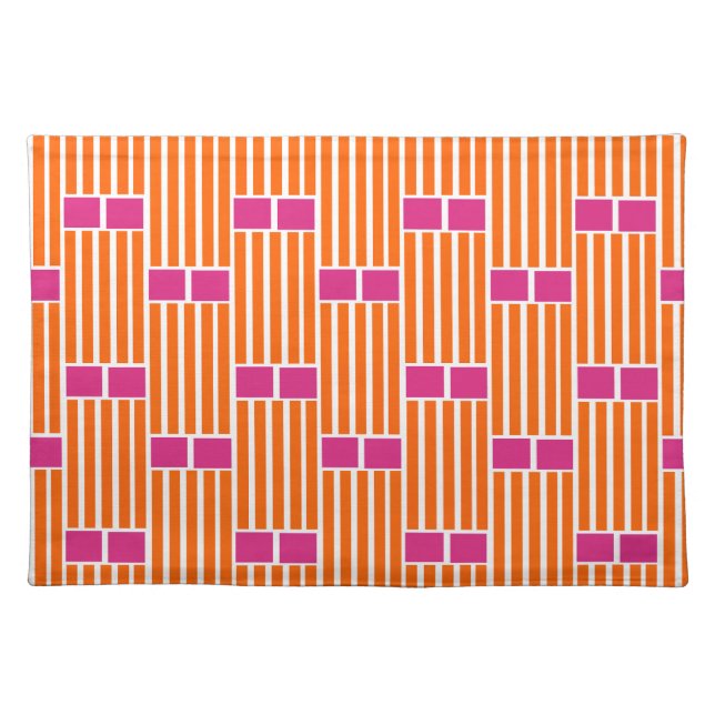 Orange Lines and Pink Boxes  Cloth Placemat (Front)