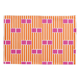 Orange Lines and Pink Boxes Pillow Case
