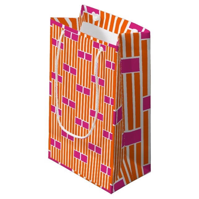 Orange Lines and Pink Boxes  Small Gift Bag (Front Angled)