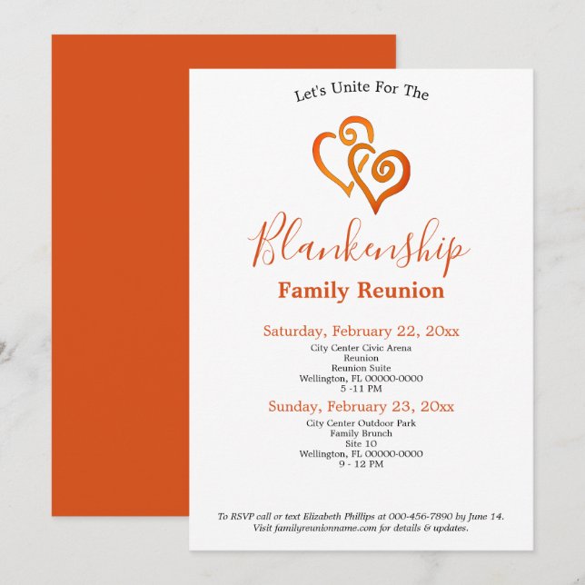 Orange Linked Hearts Family Reunion Template (Front/Back)
