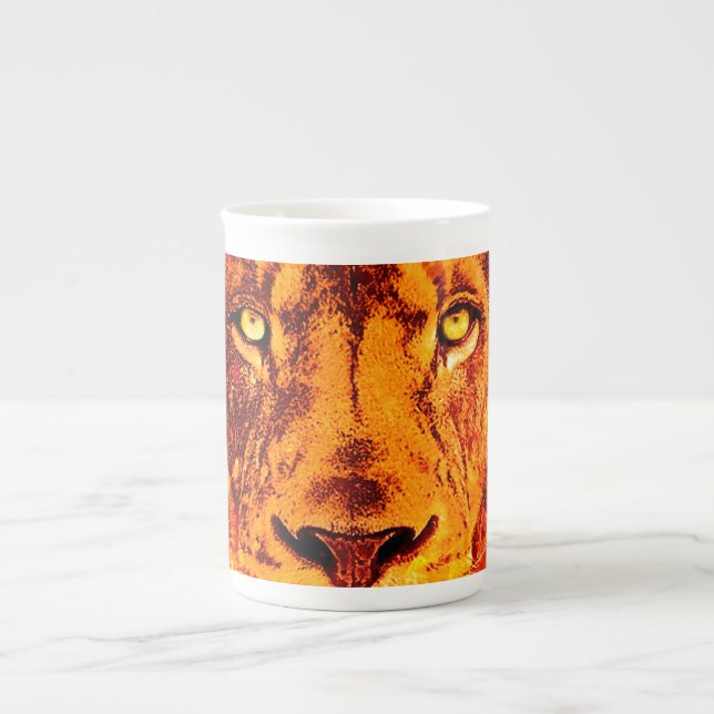 Orange Lion Face Bone China Mug (Front)