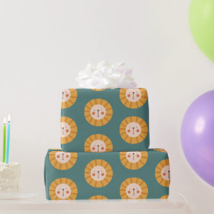 Orange lion Flower Green Wrapping Paper