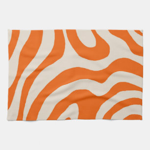Orange Liquid Swirl Flow Groovy Stripe Y2K Pattern Kitchen Towel