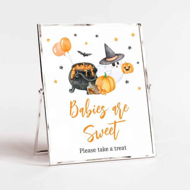 Orange Little Boo Ghost Babies are Sweet Poster (Ghost Halloween Baby Shower Babies are Sweet Sign)