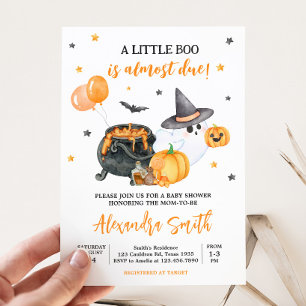 Orange Little Boo Ghost Baby Shower Invitation