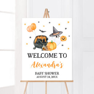 Orange Little Boo Ghost Baby Shower Welcome Poster