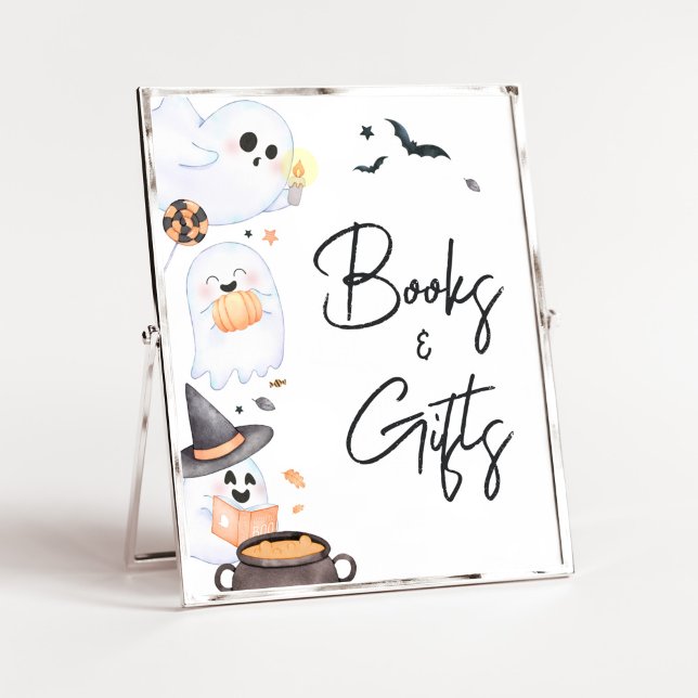 Orange Little Boo Halloween Books and Gifts Poster (Orange Little Boo Baby Shower Books and Gifts Sign)