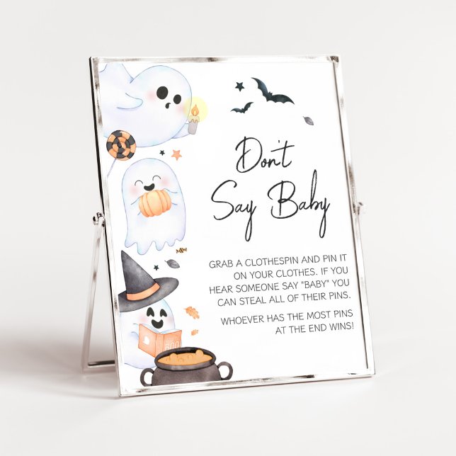 Orange Little Boo Halloween Don't Say Baby Poster (Orange Little Boo Baby Shower Don't Say Baby Sign)