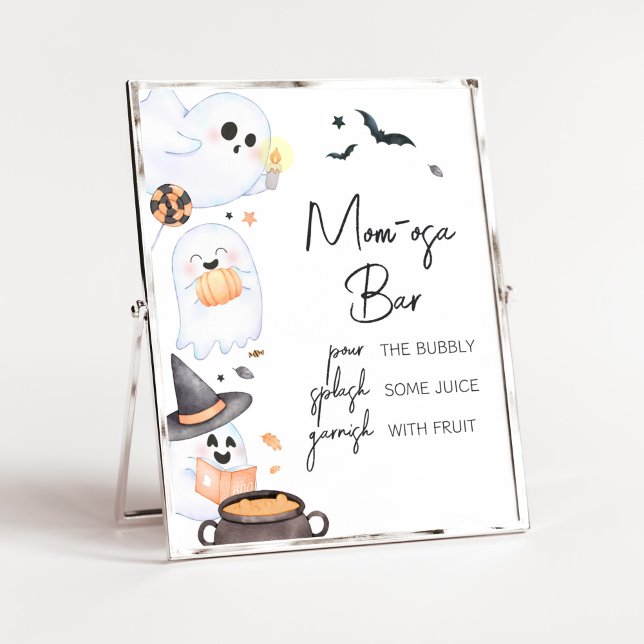 Orange Little Boo Halloween Mom Osa Bar Poster (Orange Little Boo Baby Shower Mom Osa Bar Sign)