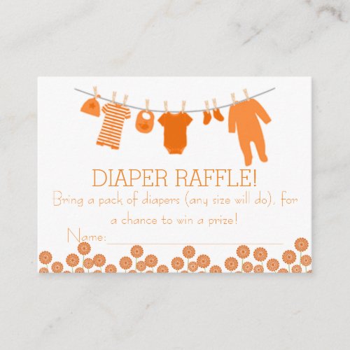 Orange Little Clothes Diaper Raffle Tickets Enclosure Card