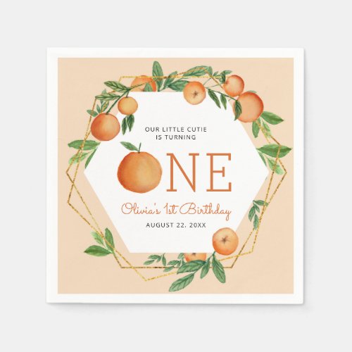 Orange Little Cutie 1st Birthday Napkins