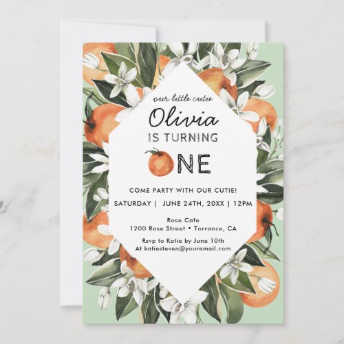 Orange Little Cutie 1st Birthday Party  Invitation