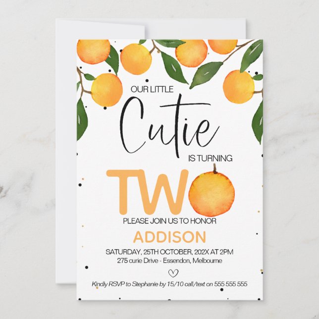 Orange Little Cutie 2nd Birthday Invitation (Front)