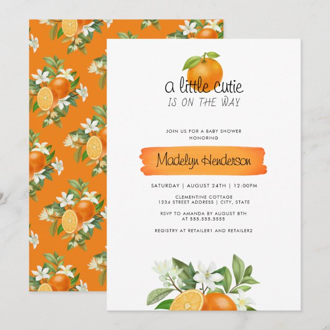 Orange Little Cutie Baby Shower Invitation (Front/Back)