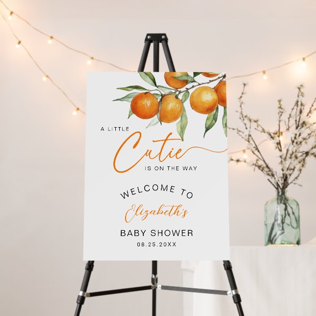 Orange Little Cutie Baby Shower Welcome Sign (In Situ (Stand))