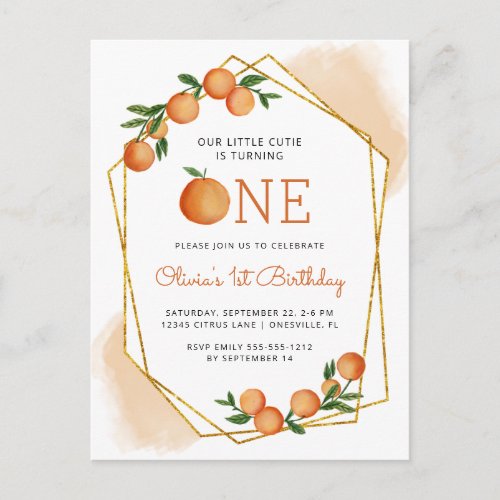 Orange Little Cutie Citrus 1st Birthday Invitation Postcard