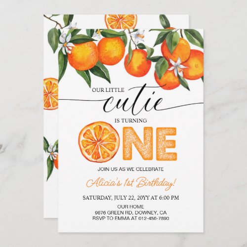 Orange Little Cutie Citrus 1st Birthday Party Invitation