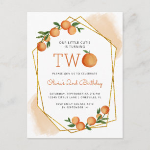 Orange Little Cutie Citrus 2nd Birthday Party Invi Postcard